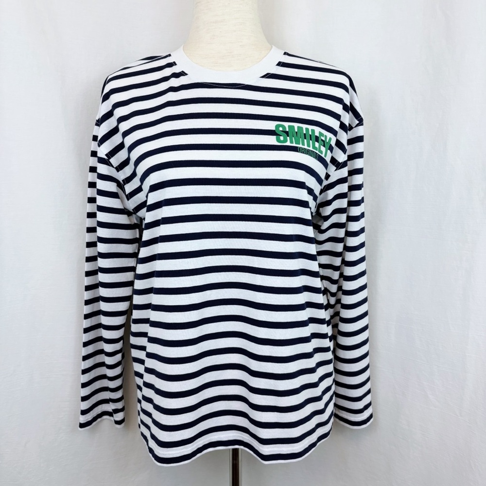 Zara Striped Smiley Graphic Long Sleeve Tee Small